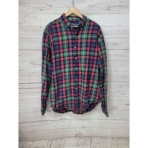 VINTAGE Polo Ralph Lauren Flannel Shirt Mens XL Plaid Green Blue Red RL 90s Long